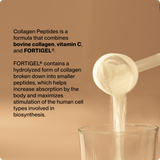 A white scoop pours Momentous Collagen Peptides powder into a glass, with text highlighting its joint health benefits and the convenience of Momentous 10-Travel Packs.