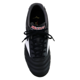 The Mizuno Morelia II Pro FG football boot by Mizuno, in Black/White/Red colorway, features premium kangaroo leather and black laces, shown from above on a white background.