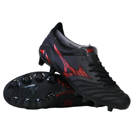 The Mizuno Morelia Neo IV FG Made in Japan - Black/Morelia 40th Anniversary Red features molded studs for traction and a barefoot feel. These black firm ground soccer cleats celebrate Mizuno’s legacy with red anniversary accents.