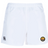 Made from recycled fabric, these white Pittsburgh Forge Player's Drill Shorts by EMB Canterbury feature dual logos: the iconic Canterbury logo and a multicolored emblem.