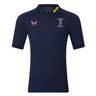The Harlequins 26/27 Off Pitch Polo by Castore is a navy blue short-sleeve polo featuring the iconic Harlequins Rugby crest and sponsor logos on the chest and collar. Crafted by Castore for comfort and style, it’s the ideal choice for fans anticipating the Men’s 2026/27 Polo collection.