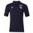 Experience the Leicester 26/27 Off Pitch Polo by Castore—a navy blue short-sleeve polo featuring sponsor and team logos on the chest and sleeve, a buttoned collar, and Castore’s signature rugby shirt style, perfect for showing your support off the pitch.