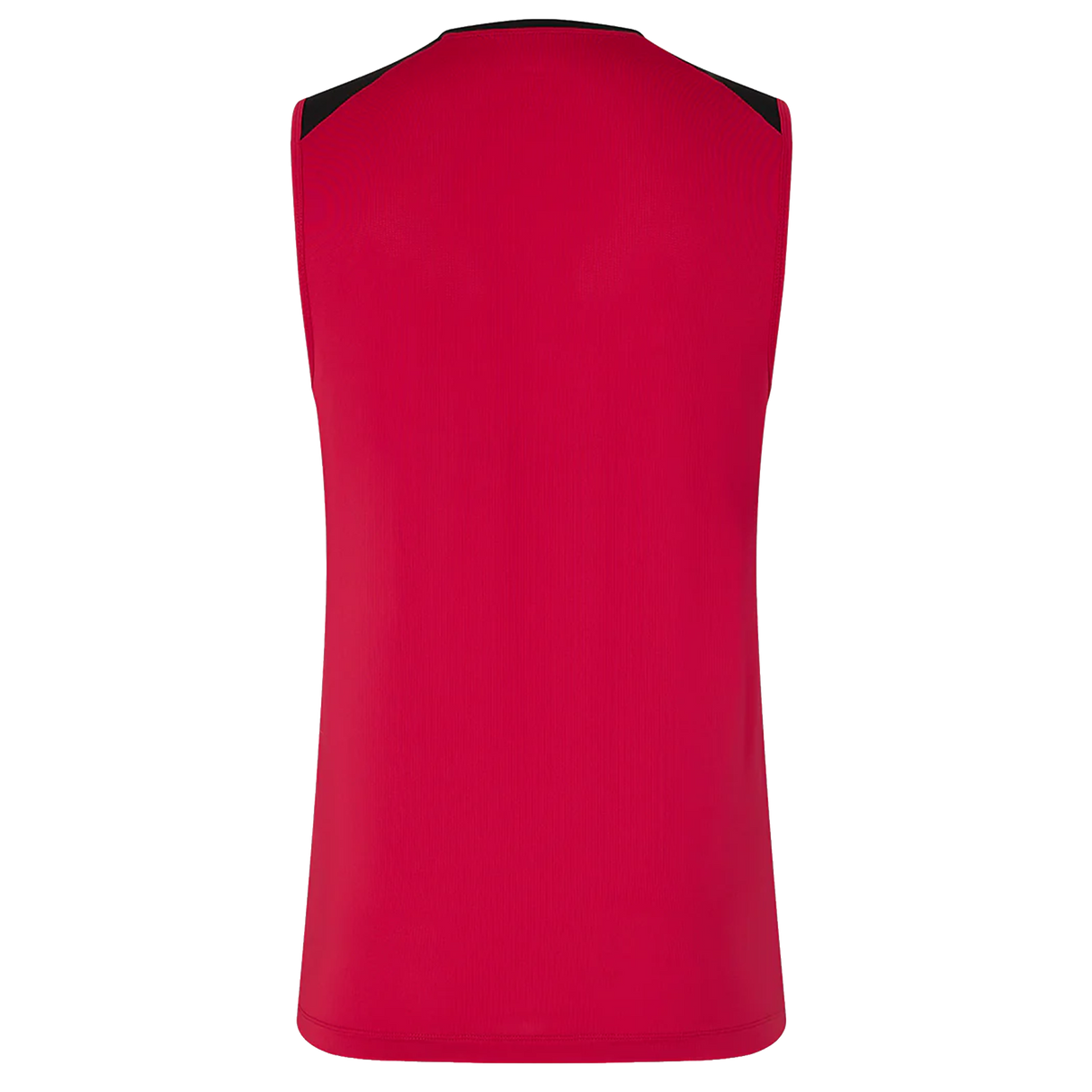 The England 26/27 Performance Training Singlet by Castore is a sleeveless red athletic shirt with black shoulder accents and moisture-wicking fabric, designed for optimal comfort.