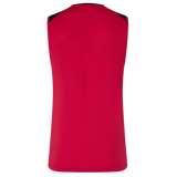 The England 26/27 Performance Training Singlet by Castore is a sleeveless red athletic shirt with black shoulder accents and moisture-wicking fabric, designed for optimal comfort.