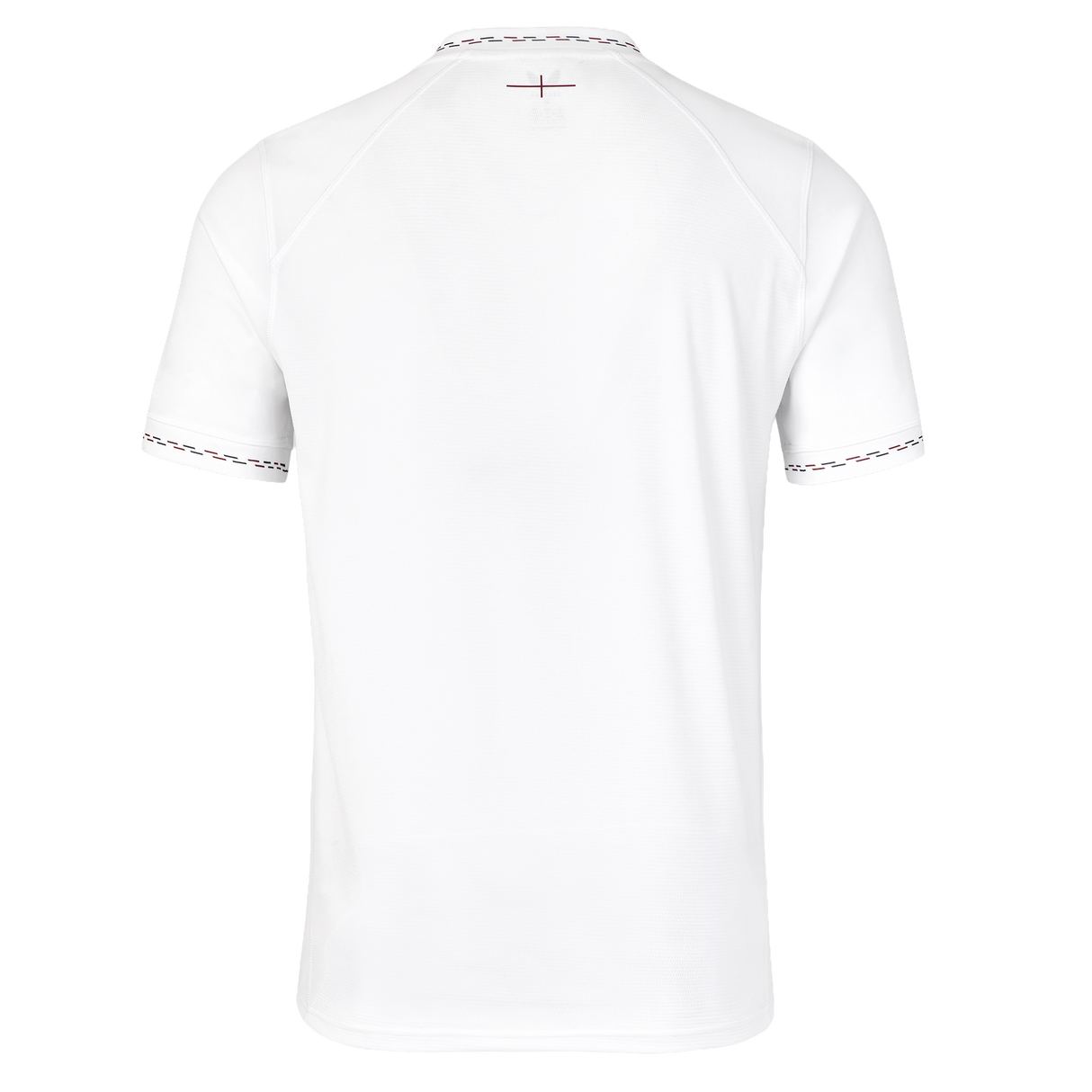 The England 26/27 Replica Home Jersey by Castore is displayed from the back, featuring a plain white short-sleeve design with minimal detailing and a subtle red accent near the neckline. Inspired by the timeless style of an England Rugby jersey, this piece from Castore adds understated sophistication to any rugby supporter’s collection.