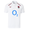 Show your support in style with the England 26/27 Classic Home Jersey by Castore, featuring a red rose emblem, blue O2 sponsor, Castore logo on the chest, and a button-up collar for a timeless look.