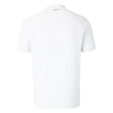 Back view of the England 26/27 Classic Home Jersey by Castore—a plain white short-sleeve shirt with a small red cross near the collar, inspired by classic kits and shown against a white background.