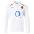 The England 26/27 Classic Long Sleeve Home Jersey by Castore features a white design with the iconic rose emblem, red Castore logo, and bold blue "O2" sponsor on the chest.