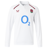 The England 26/27 Classic Long Sleeve Home Jersey by Castore features a white design with the iconic rose emblem, red Castore logo, and bold blue "O2" sponsor on the chest.