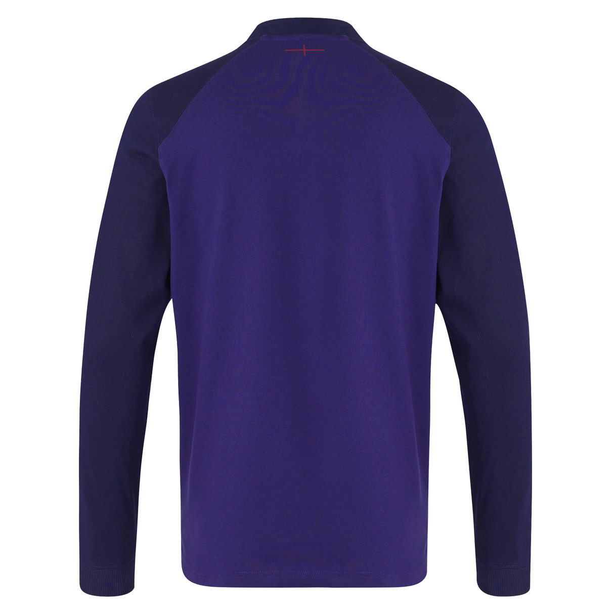 Back view of the Castore England 26/27 Classic Long Sleeve Alternate Jersey in solid dark purple with subtly darker sleeves and a small red stitch near the neckline, echoing England’s alternate rugby jersey style.