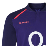 The England 26/27 Classic Long Sleeve Alternate Jersey by Castore features navy blue fabric, a red shoulder stripe, "Castore" in red, and a large white number—ideal for any England rugby fan or as a standout alternate jersey.