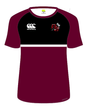 A Puget Sound Rugby CCC Maroon Performance Tee with a white logo on the right chest and a team emblem on the left.