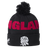 The England 26/27 Bobble Beanie by Castore is a black knit beanie featuring a pom-pom, bold red “ENGLAND” lettering, and a white rose emblem on the fold—an essential winter accessory for England supporters and the perfect Castore beanie for chilly rugby match days.