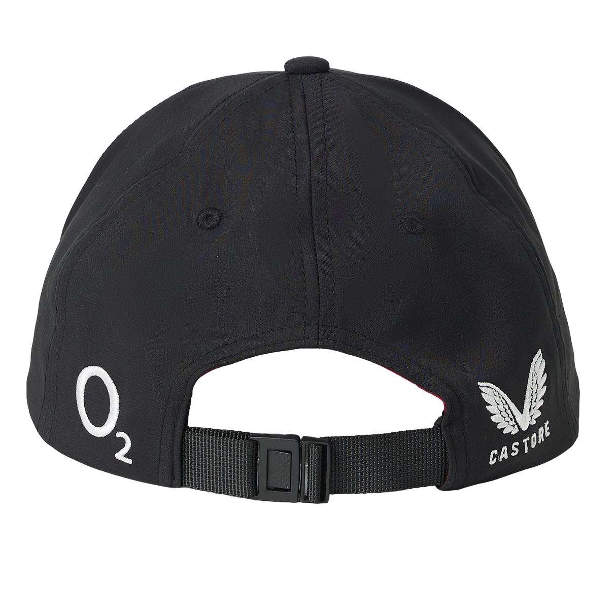 Shown from the back, the England 26/27 Team Cap by Castore features an adjustable strap, an “O2” logo on the left side, and a “Castore” logo on the right—making it the ideal official England Rugby cap for dedicated fans.
