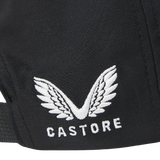 Close-up of a black fabric featuring an embroidered white winged logo and the word “CASTORE” beneath it, as seen on the Castore England 26/27 Team Cap.