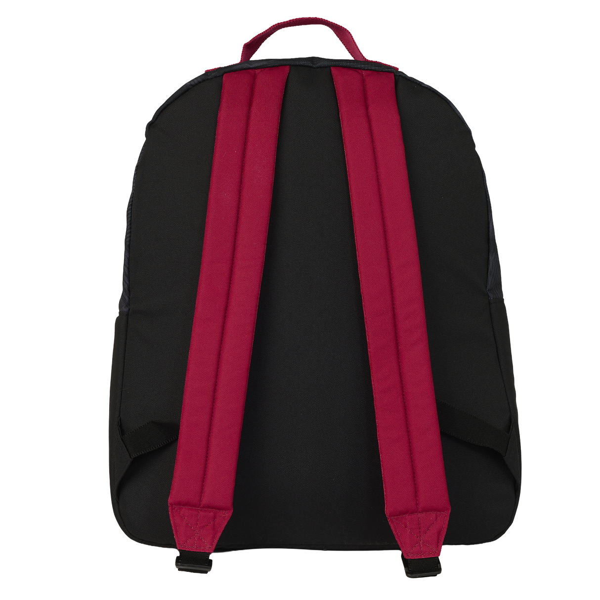 The England 26/27 Backpack by Castore is a durable black sports backpack, featuring bold red shoulder straps and a red handle, shown from the back on a white background.