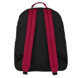 The England 26/27 Backpack by Castore is a durable black sports backpack, featuring bold red shoulder straps and a red handle, shown from the back on a white background.