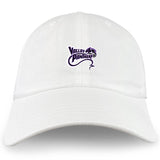 The EMB S&S Activewear Valley Panthers Rugby Adult Low-Profile Cotton Twill Dad Cap features a purple and black embroidered logo on the front.