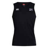 Experience the peak performance of the black Valley Panthers Rugby Club Dry Singlet by EMB Canterbury. With a stylized "CCC" on the right chest and rugby-themed logo on the left, this sleeveless sports tank top features advanced Vapodri Technology—ideal for any Canterbury enthusiast.