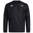 The Valley Panthers Rugby Club Vaposhield Contact Top by EMB Canterbury is a black long-sleeve jersey with logos on the chest, made from durable Micro Diamond ripstop fabric. It features a simple round neckline and Vaposhield technology for enhanced comfort.