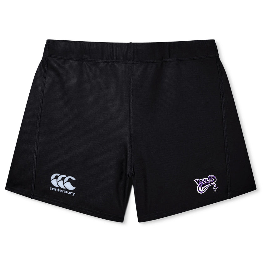 The Valley Panthers Rugby Women's Yokohama Short by EMB Canterbury is crafted with Vapodri fabric to keep you cool and dry. These black shorts feature the embroidered Canterbury logo on the left leg and another logo on the right.