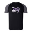 Black and gray Valley Panthers Rugby Elite Training Tee by WRS Canterbury, showcasing the "Valley Panthers" logo on the front and made with Vapodri fabrics for enhanced comfort.