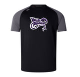 Black and gray Valley Panthers Rugby Elite Training Tee by WRS Canterbury, showcasing the "Valley Panthers" logo on the front and made with Vapodri fabrics for enhanced comfort.