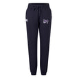 The Valley Panthers Rugby Women's Leisure Sweatpant by EMB Canterbury features a cotton blend fleece in navy, with a drawstring, classic white logo on the left, and a purple bird-adorned Canterbury logo on the right.