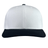 The Augusta Sportswear Poly/Cotton Snapback Cap is a stylish white baseball cap with a black visor, made from durable poly/cotton material. Its sleek design is showcased from the front.