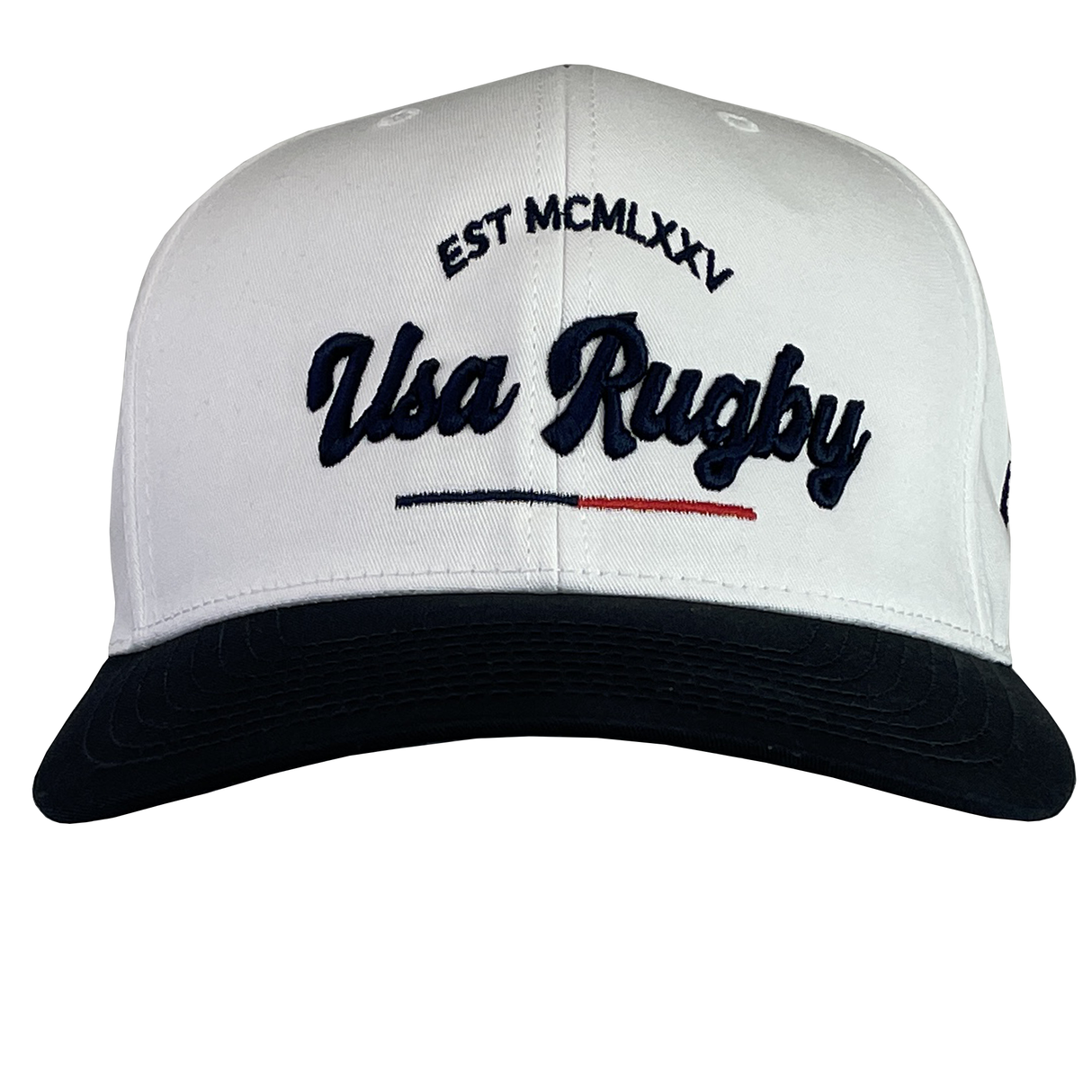 The USA Rugby Elevated 1975 Eagles Snapback Cap by EMB Augusta boasts a striking Eagle design with "USA Rugby" and "EST MCMLXXV" artfully embroidered in black and red on the front.