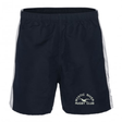 A Mystic River Rugby Canterbury Panelled Tactic Short in polyester fabric, featuring a blue color with a white stripe by EMB Canterbury.