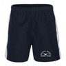 A Mystic River Rugby Canterbury Panelled Tactic Short in polyester fabric, featuring a blue color with a white stripe by EMB Canterbury.