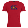The Canterbury Pennsylvania CCC Flag Club T-shirt by WRS Canterbury is a red tee featuring a bold navy CCC logo with a heraldic crest and lions, "canterbury" text below, celebrating rugby pride.