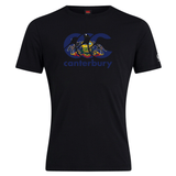 The WRS Canterbury Canterbury Pennsylvania CCC Flag Club T-shirt is a black short-sleeve tee featuring "CCC canterbury" and a bold lion and shield graphic—perfect for fans showing rugby pride.