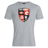 Gray cotton blend Rye High School Rugby Club Plain Tee by WRS Canterbury with a team logo print on the chest, perfect as casual wear.