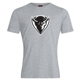 Gray cotton blend DePaul University Club Plain Tee by WRS Canterbury with a black and white bull head logo on the chest.