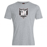 A comfortable, WRS Canterbury gray cotton blend t-shirt with a shield-shaped graphic print featuring monochrome symbols and two keys crossed in the center.