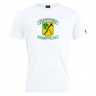 White t-shirt crafted from a comfortable cotton blend, featuring the Blackthorn RFC Club logo with a green and yellow emblem of two rugby players.