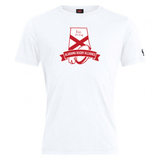 White Alabama Rugby Alliance Club Plain Tee made from a cotton blend, featuring the red and black WRS Canterbury emblem with the establishment year 2024.