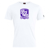 A Winona State University Club Plain Tee by Canterbury featuring a purple and white "Winner State Rugby" logo with a stylized ram's head at the center by WRS Canterbury.