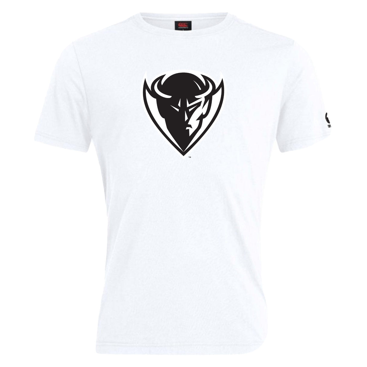 White cotton blend DePaul University Club Plain Tee by WRS Canterbury featuring a black graphic of a stylized bull's head on the front.