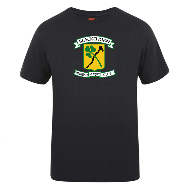 Blackthorn RFC Club Plain Tee by WRS Canterbury featuring a comfortable green and gold emblem with two rugby players.