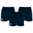 The Canterbury Professional Polyester Short 3-Pack Bundle, from Bundle Canterbury, is shown on a white backdrop. Each black short features a white logo on the left leg. Perfect for enthusiasts, these versatile shorts emulate professional rugby shorts in both style and function.