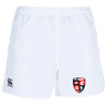 White Rye High School Rugby Advantage Rugby Shorts with moisture-wicking fabric and the EMB Canterbury logo on the left leg; 'bye rugby' club emblem on the right leg.