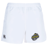 White Boston RFC Professional Polyester Rugby Short with EMB Boston rugby logo on the left leg and EMB Canterbury logo on the right.