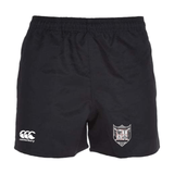 Troy University Rugby Player's Drill Short by EMB Canterbury sports shorts with an embroidered logo on the left and a shield emblem on the right leg.