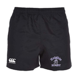 Ardrey Kell Rugby Advantage Rugby Shorts by Canterbury made with moisture-wicking fabric, featuring a white "Canterbury" logo on the left leg and a "Knights Rugby" logo with a knight helmet on the right leg.