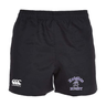 Ardrey Kell Rugby Advantage Rugby Shorts by Canterbury made with moisture-wicking fabric, featuring a white "Canterbury" logo on the left leg and a "Knights Rugby" logo with a knight helmet on the right leg.