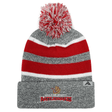 A Raleigh Rattlesnakes Rugby Knit Pom-Pom Beanie with a red and white pom made by EMB Augusta Sportswear.