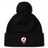 The West Potomac RFC Pom Pom Beanie by EMB Canterbury is a black, fleece-lined knit hat featuring a pom-pom on top and a red and white West Potomac Rugby logo on the front cuff.